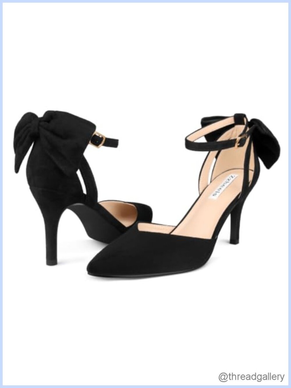Women's Kitten Heels Pointed Toe Faux Leather Ankle Strap Bow Pumps